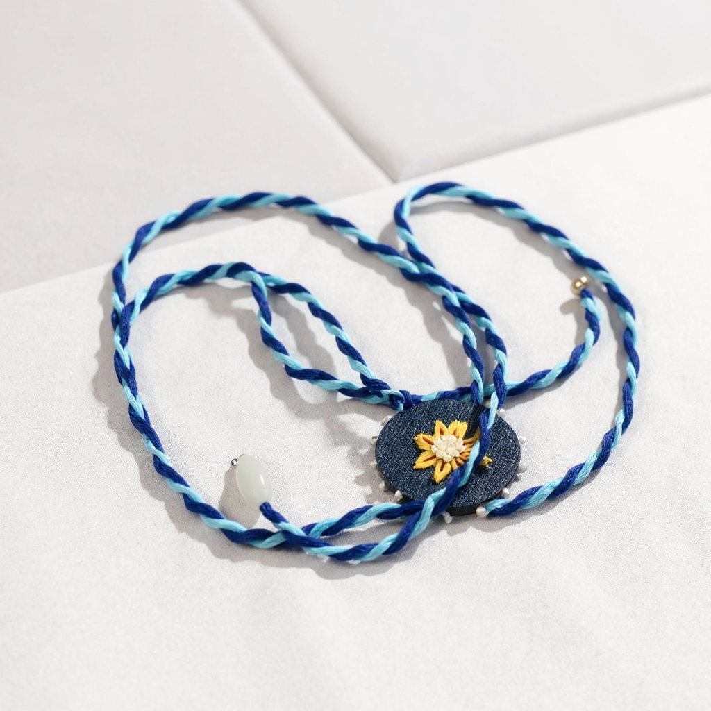 collana con medaglione ricamato a mano 🌼 Blue Denim