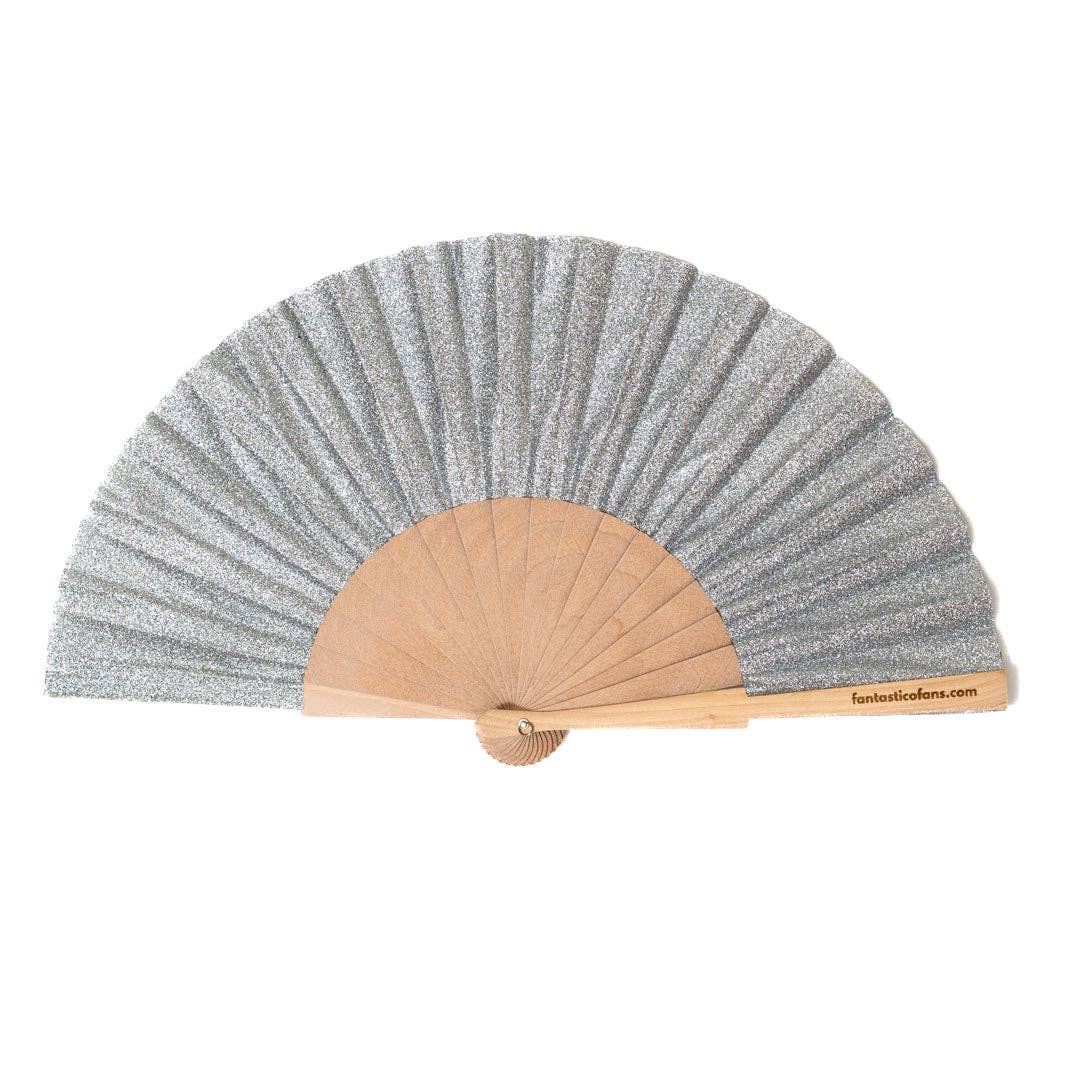 Ventaglio glitter argento da 23 cm