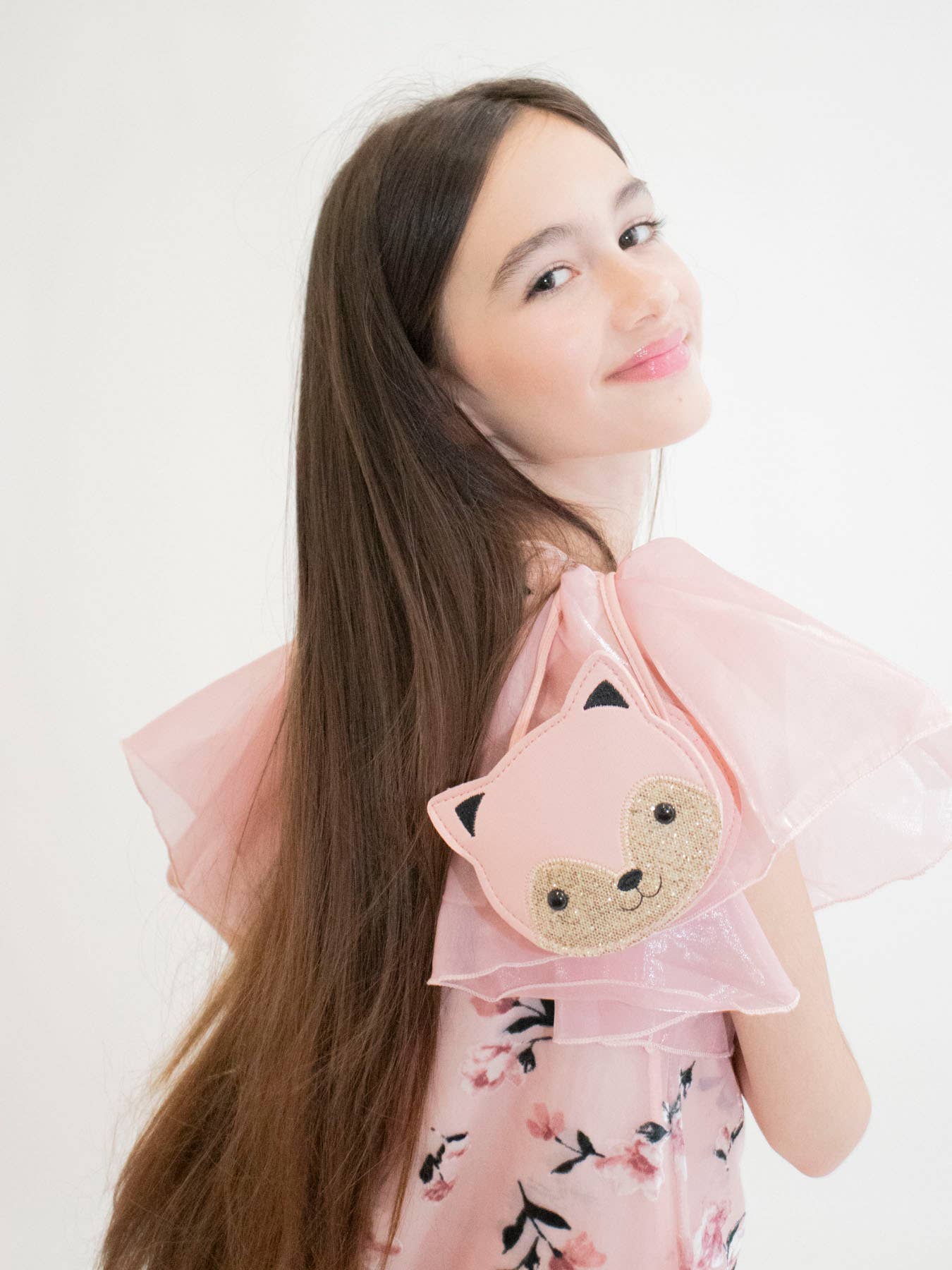 Borsa a tracolla per bambini a forma di gatto rosa Gaspard