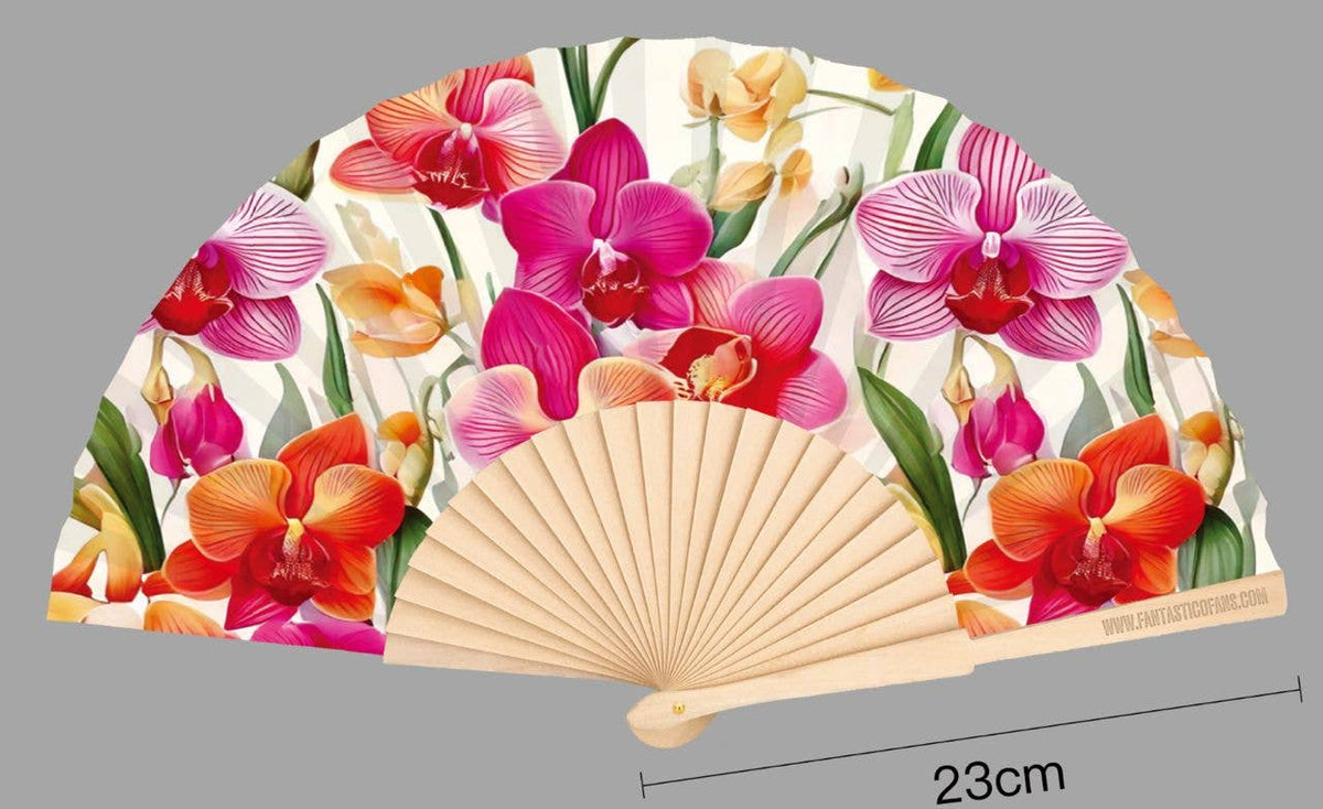 Ventaglio con stampa orchidee 23 cm