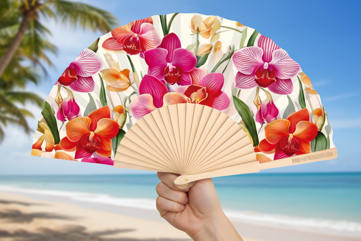 Ventaglio con stampa orchidee 23 cm