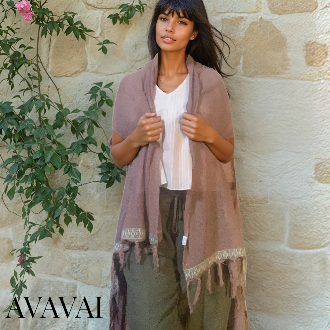Caftano con fascia in cotone grezzo naturale 🌱 Rosa Antico