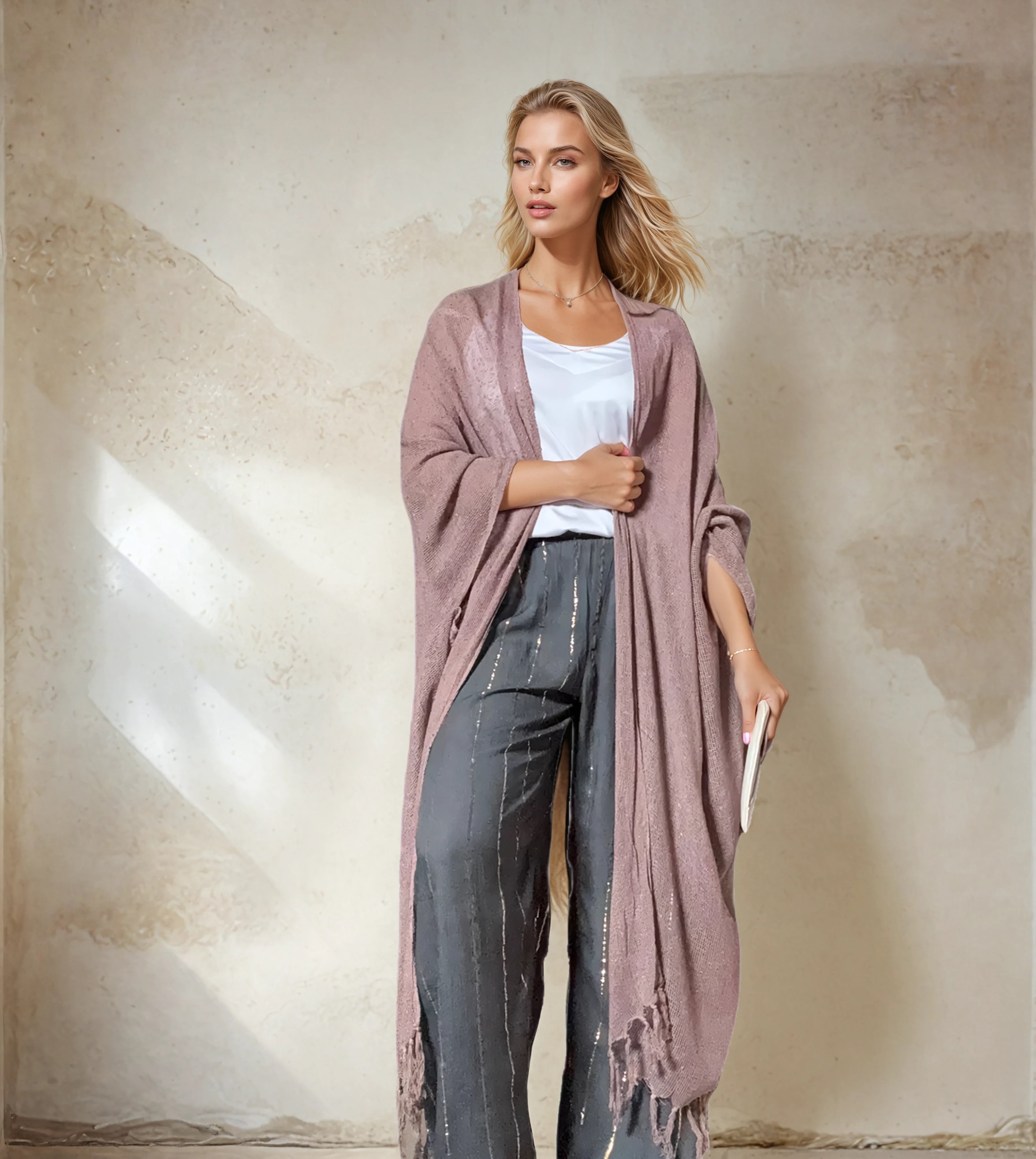 Caftano lungo in cotone grezzo 🌱 Rosa