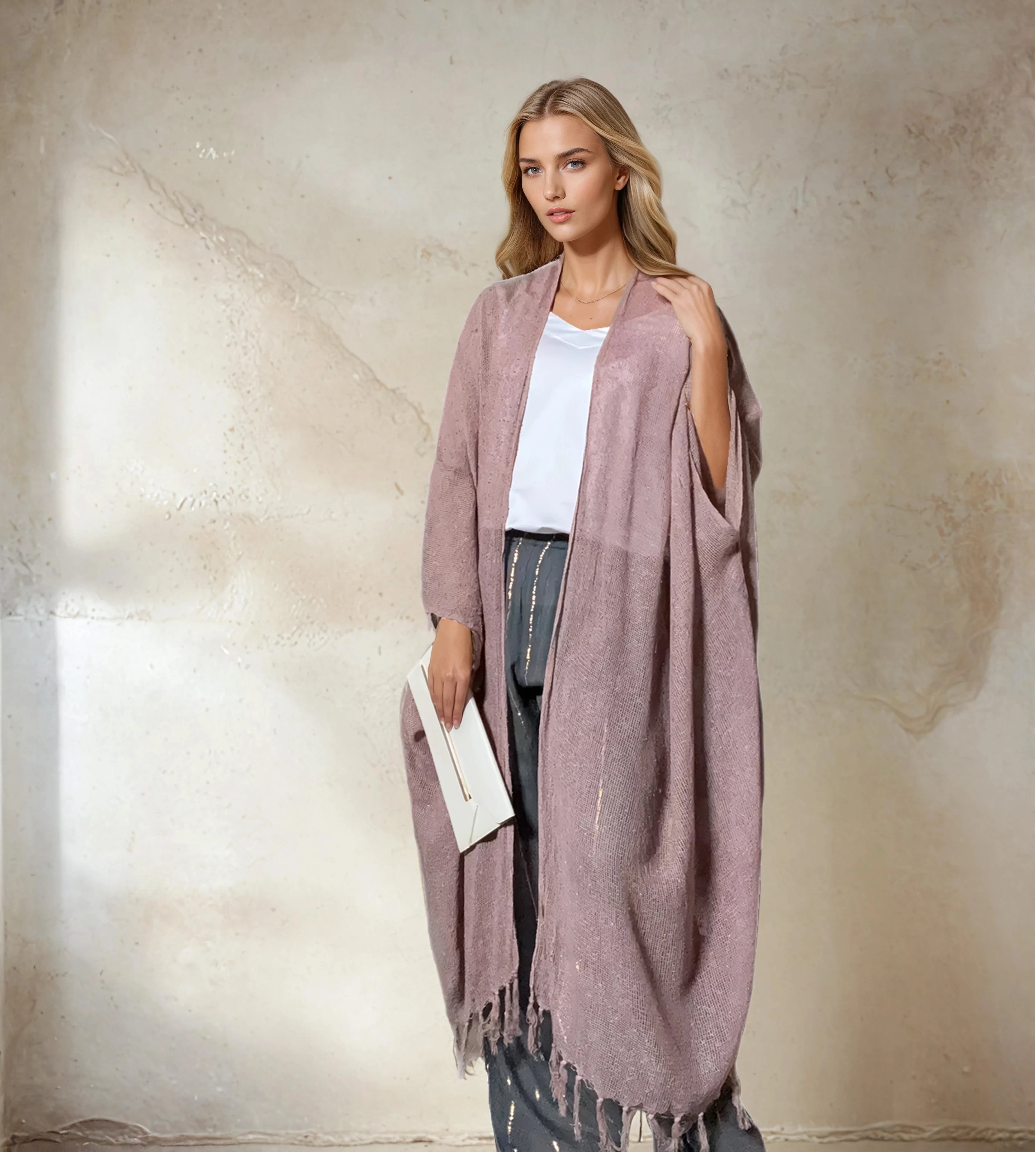 Caftano lungo in cotone grezzo 🌱 Rosa