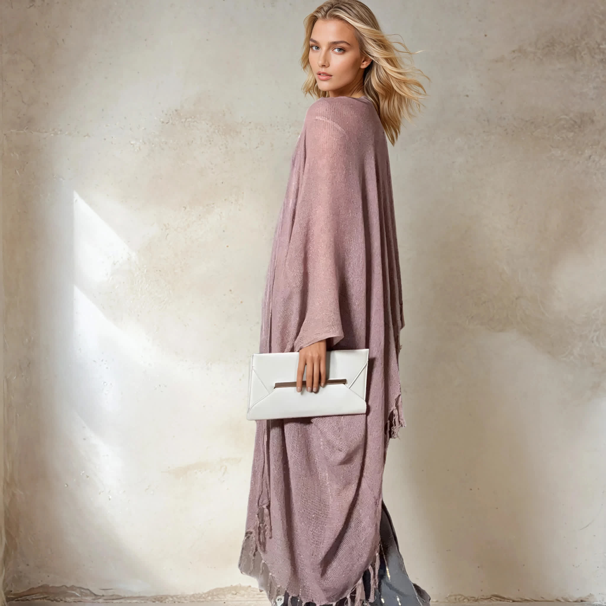 Caftano lungo in cotone grezzo 🌱 Rosa