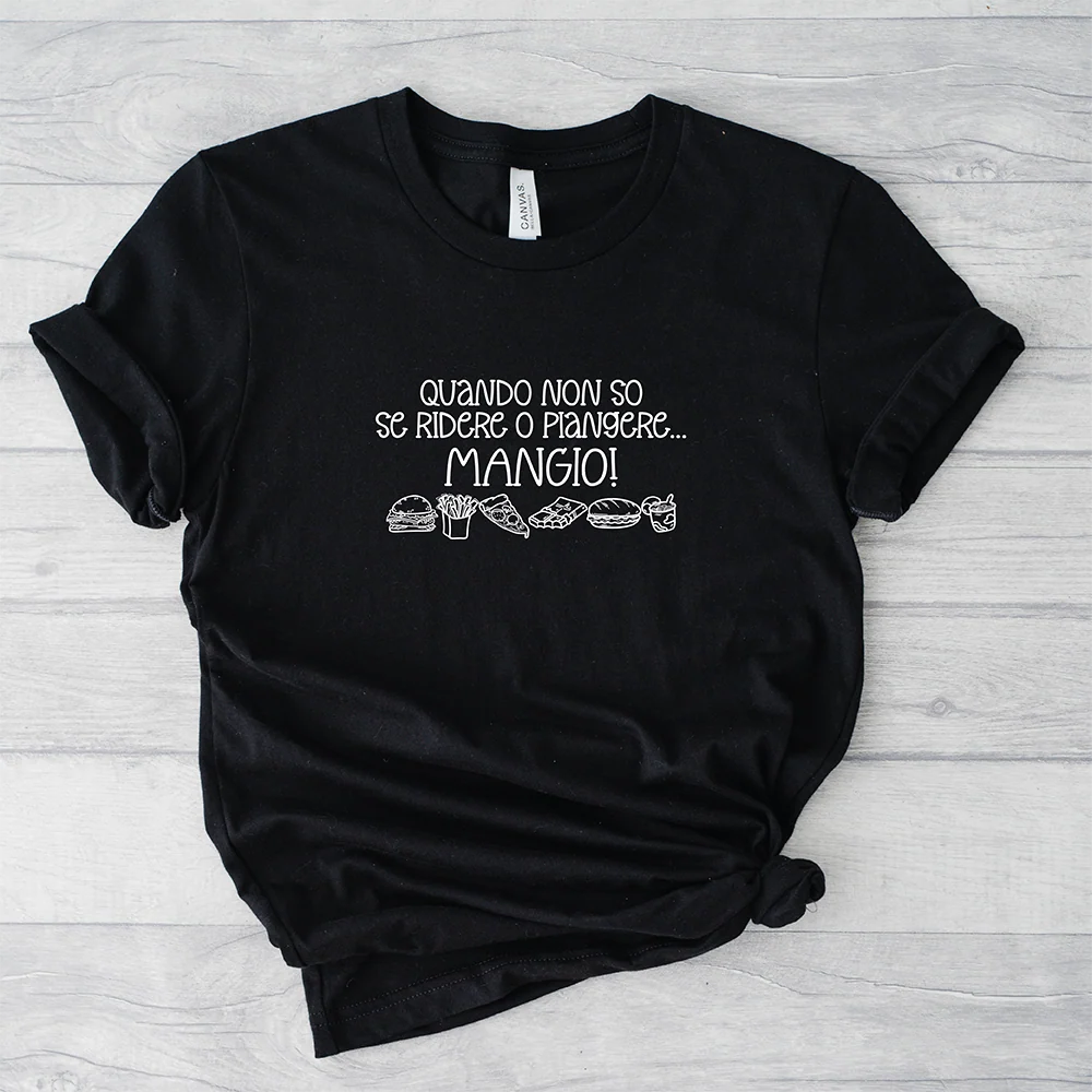 T-shirt Quando Non So se Ridere o Piangere Mangio – Maglietta ironica donna e uomo