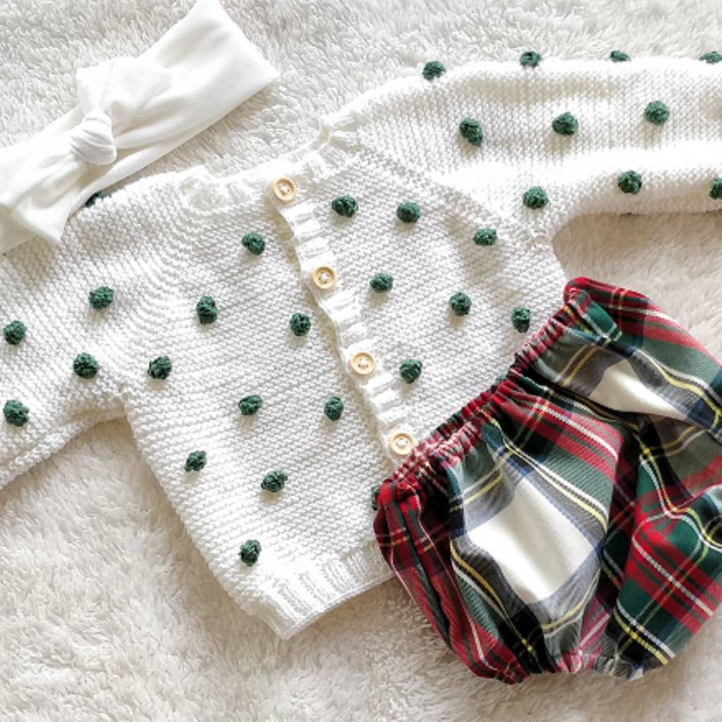 Cardigan bambino in cotone con pois a contrasto