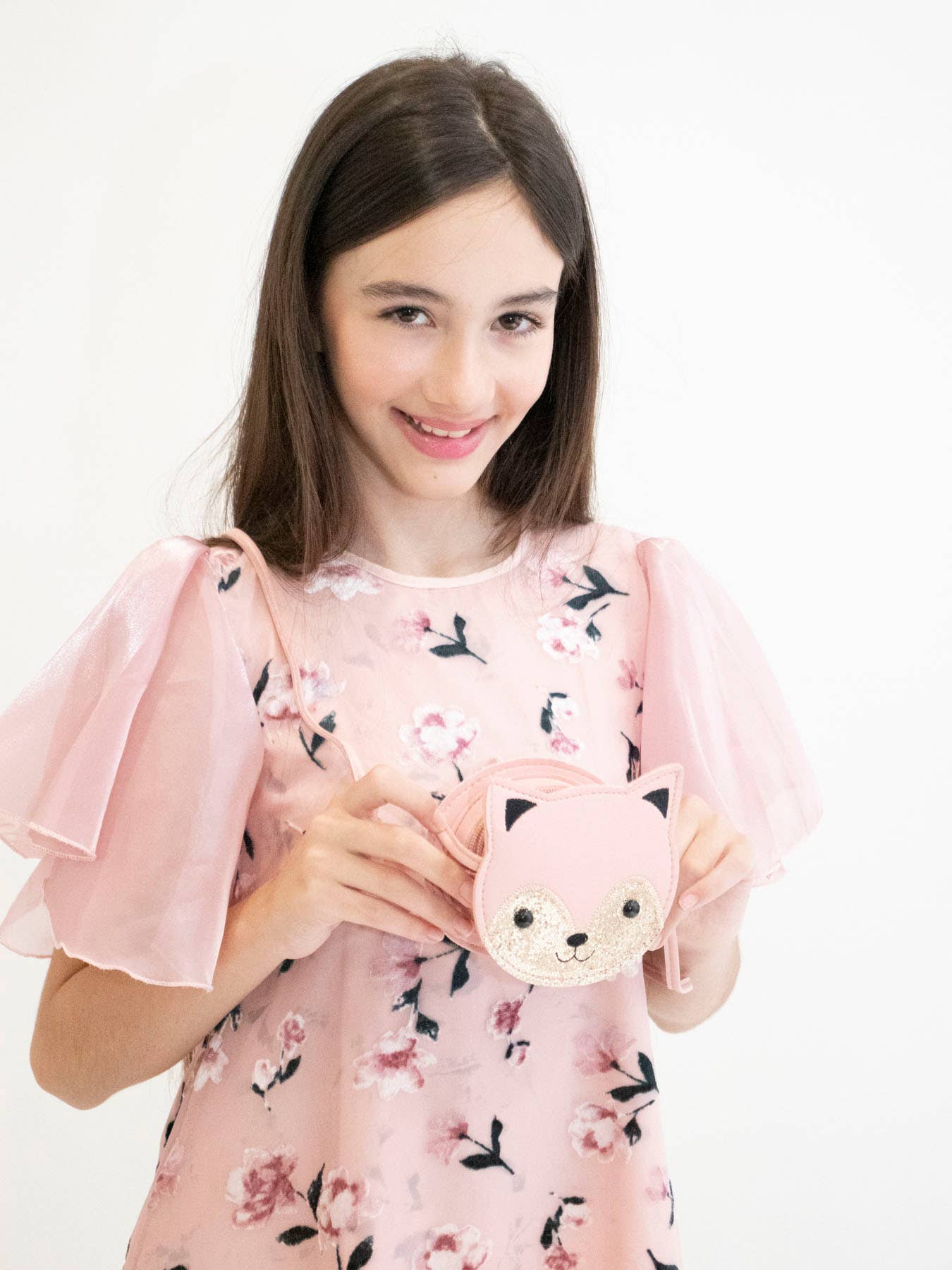 Borsa a tracolla per bambini a forma di gatto rosa Gaspard