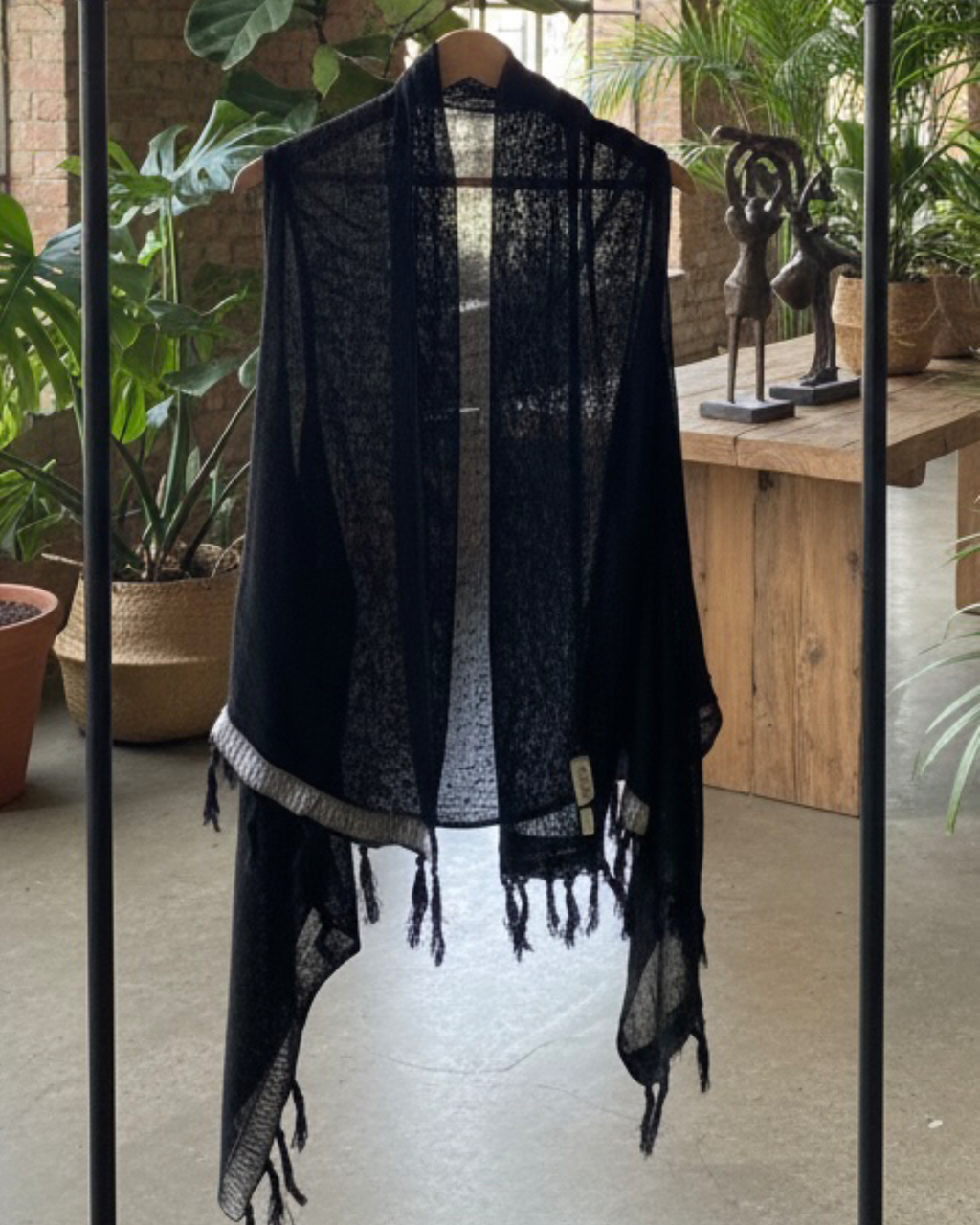 Caftano con fascia in cotone grezzo naturale 🌱 Nero